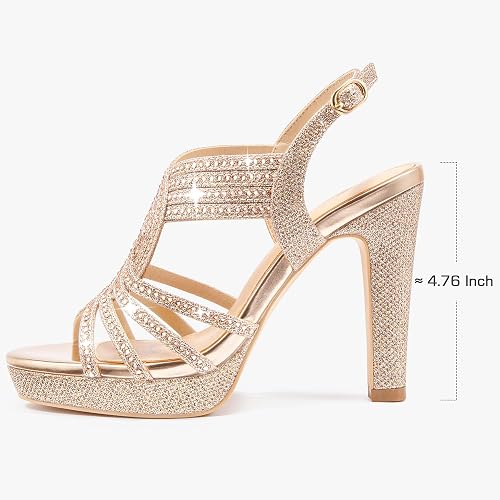 Platform Heels for Women Sandals Dressy Sparkly Rhinestone Chunky High Heels - Image 9