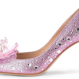 sexytag Women's Crystal Rhinestone Poined Toe Pumps Clear Stiletto High Heels