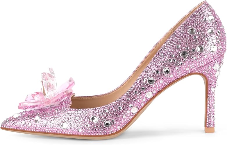 sexytag Women's Crystal Rhinestone Poined Toe Pumps Clear Stiletto High Heels