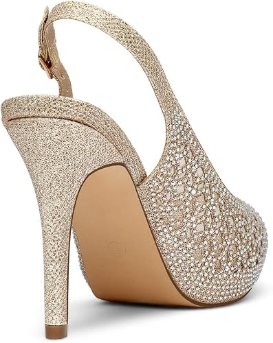 DREAM PAIRS Women's Platform Peep Toe Pump Heels Dress Rhinestones - Image 3