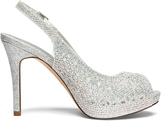 DREAM PAIRS Women's Platform Peep Toe Pump Heels Dress Rhinestones - Image 7