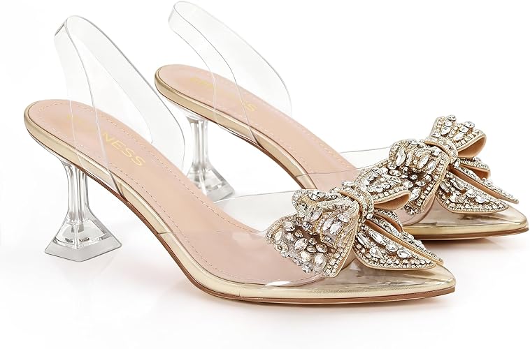 Berness Women's Crystal Bow Slingback Kitten Heels Closed Toe, 3-inch Heel - Image 2