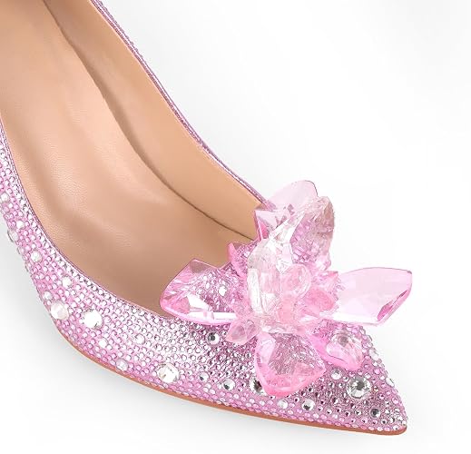 sexytag Women's Crystal Rhinestone Poined Toe Pumps Clear Stiletto High Heels - Image 2