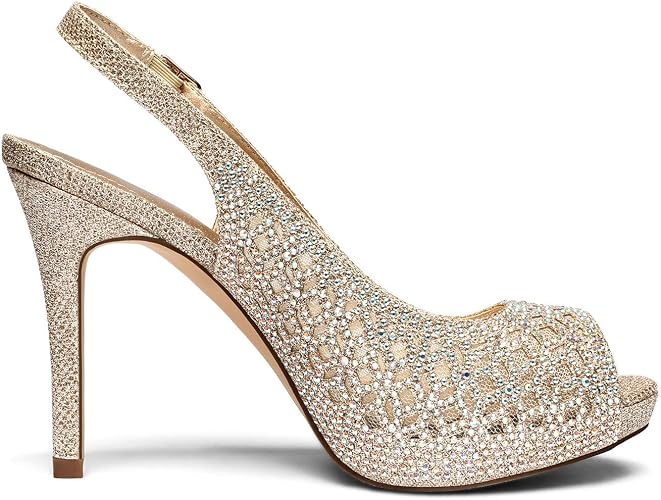 DREAM PAIRS Women's Platform Peep Toe Pump Heels Dress Rhinestones - Image 6