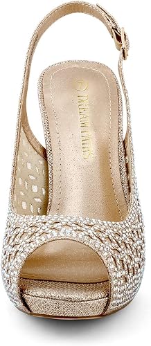 DREAM PAIRS Women's Platform Peep Toe Pump Heels Dress Rhinestones - Image 4