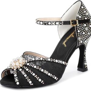 Latinsoul Y20535 Women's Lace Crystal Rhinestone Latin Dance Heels, 2.95in Heel