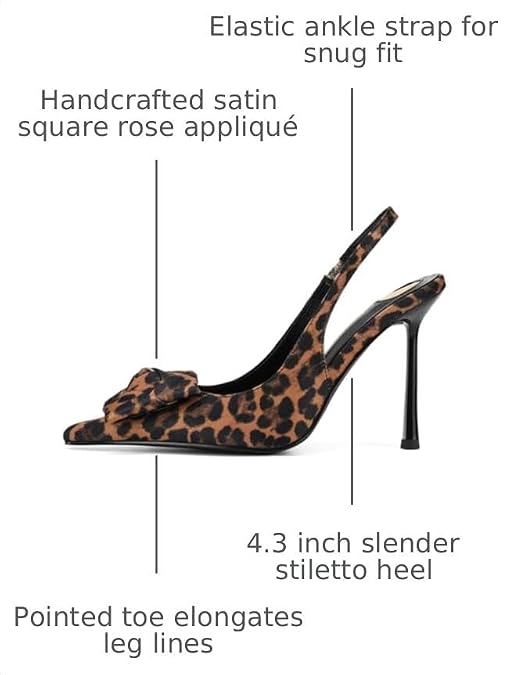 Women's Square Rose Flower Slingback Pumps Pointed Toe Stiletto Heels - Image 4