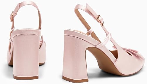 Coutgo Womens Slingback Chunky High Heels Bow Closed Pointed Toe Pumps - Image 5