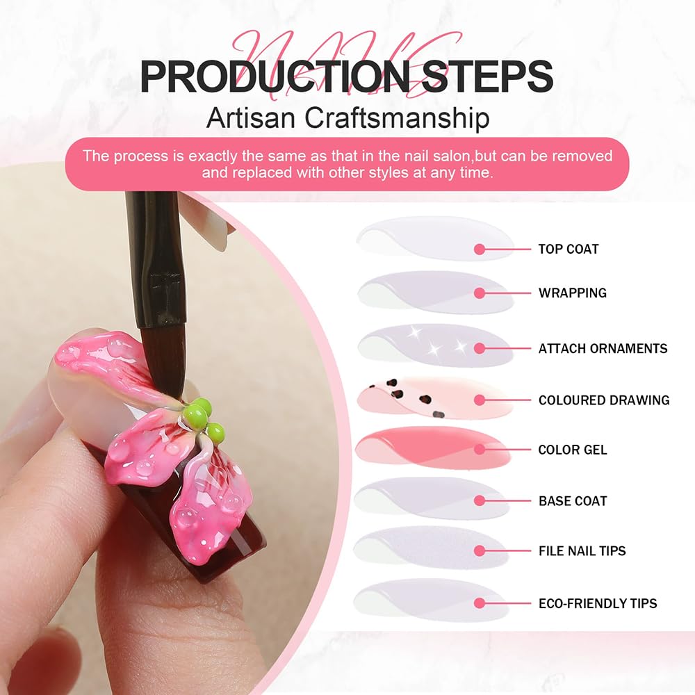 10pcs Handmade Press on Nails Long Stiletto False Nails Yellow French Tip Fake Nails with 3D Pink - Image 5