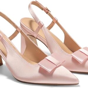 Coutgo Womens Slingback Chunky High Heels Bow Closed Pointed Toe Pumps