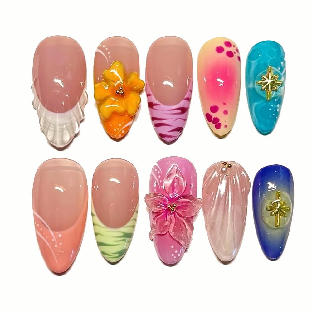 Small size Press On Nails - Handmade Unique Almond Fake Nails, Thick Acrylic and Muti-Layer Gel - Image 4