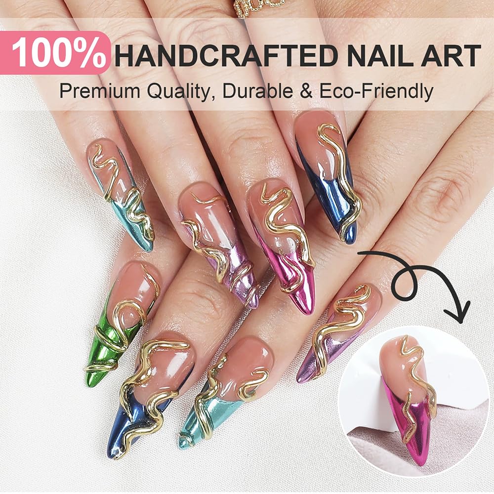 10pcs Handmade Press on Nails Long Stiletto False Nails Yellow French Tip Fake Nails with 3D Pink - Image 7