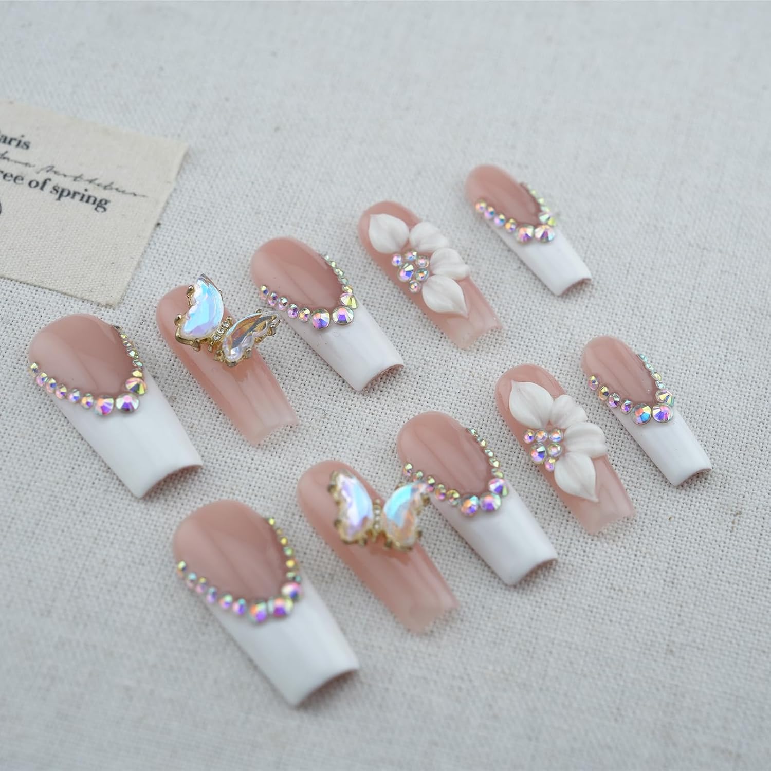 Luxury Handmade Press on Nails - Long Square White French Tips Press on Nail with 3D - Image 3