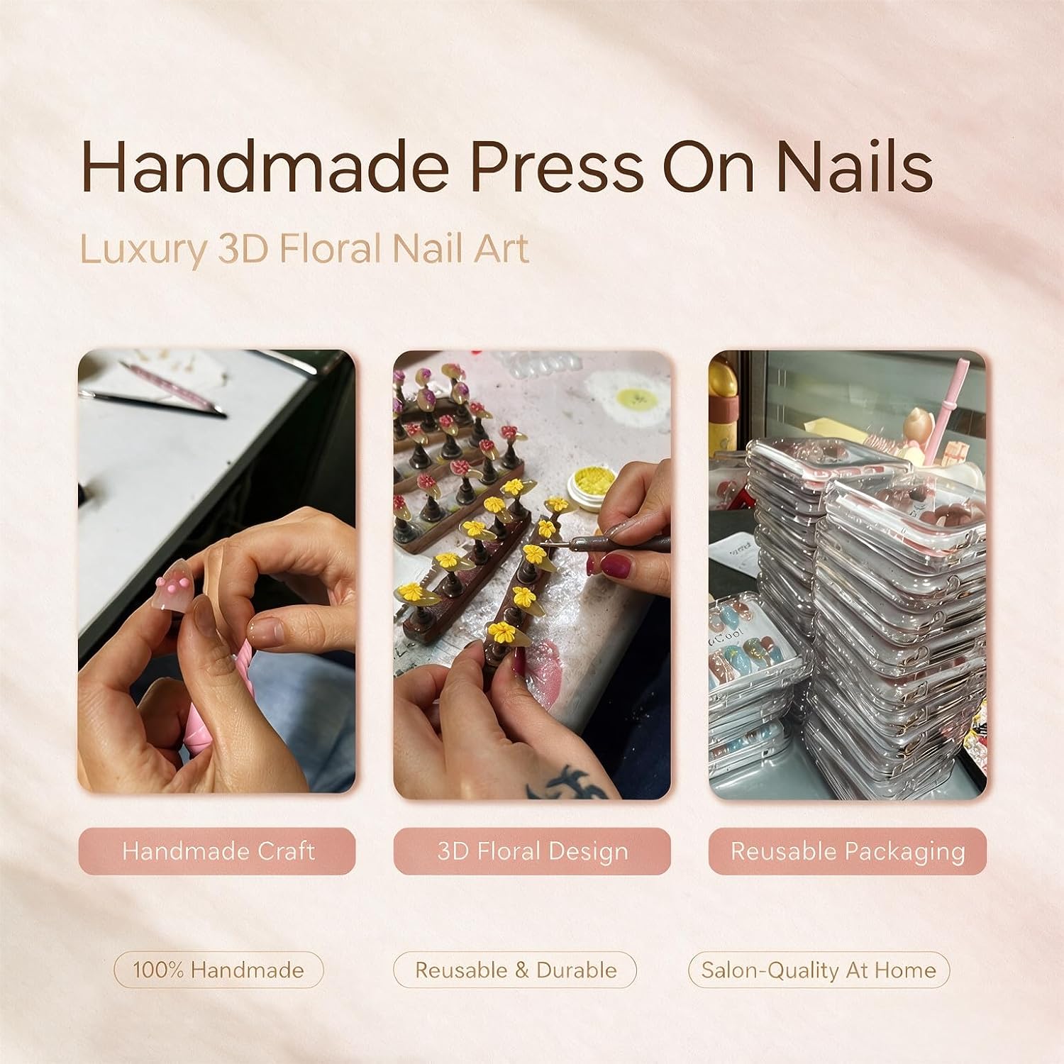 Nude Red Polka Dot Handmade Medium Almond Press On Nails - Image 4