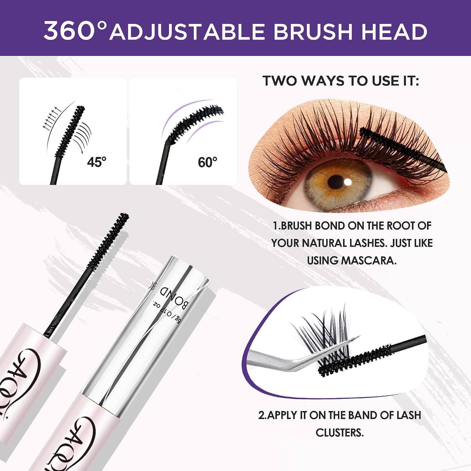 GAQQI Lash Cluster Glue, Waterproof Bond and Seal Lash Glue, Black - 10ml - Image 4