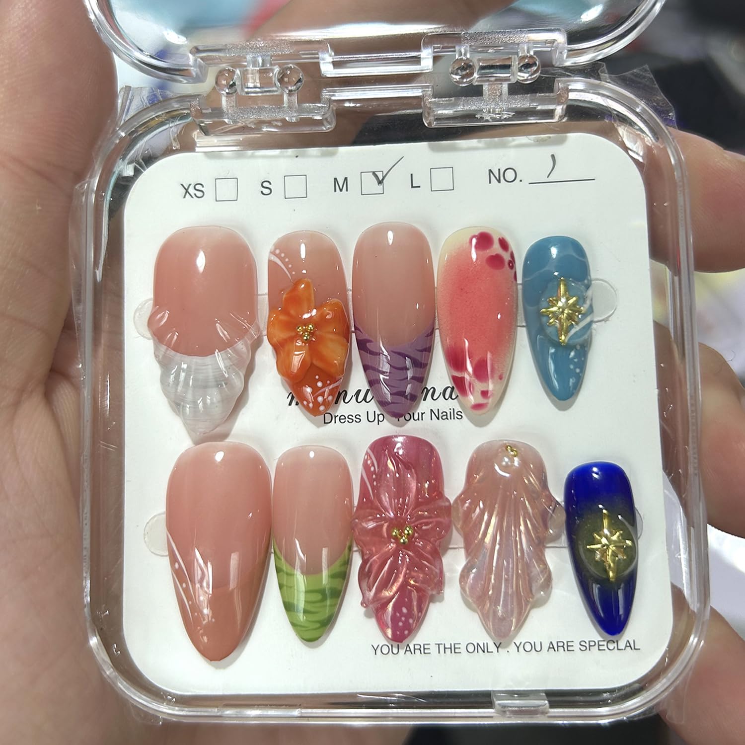 Small size Press On Nails - Handmade Unique Almond Fake Nails, Thick Acrylic and Muti-Layer Gel - Image 2