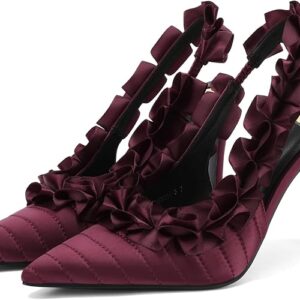 Women's Ruffled-Detail Slingback Pumps Quilted Pointed Toe Stiletto Heels