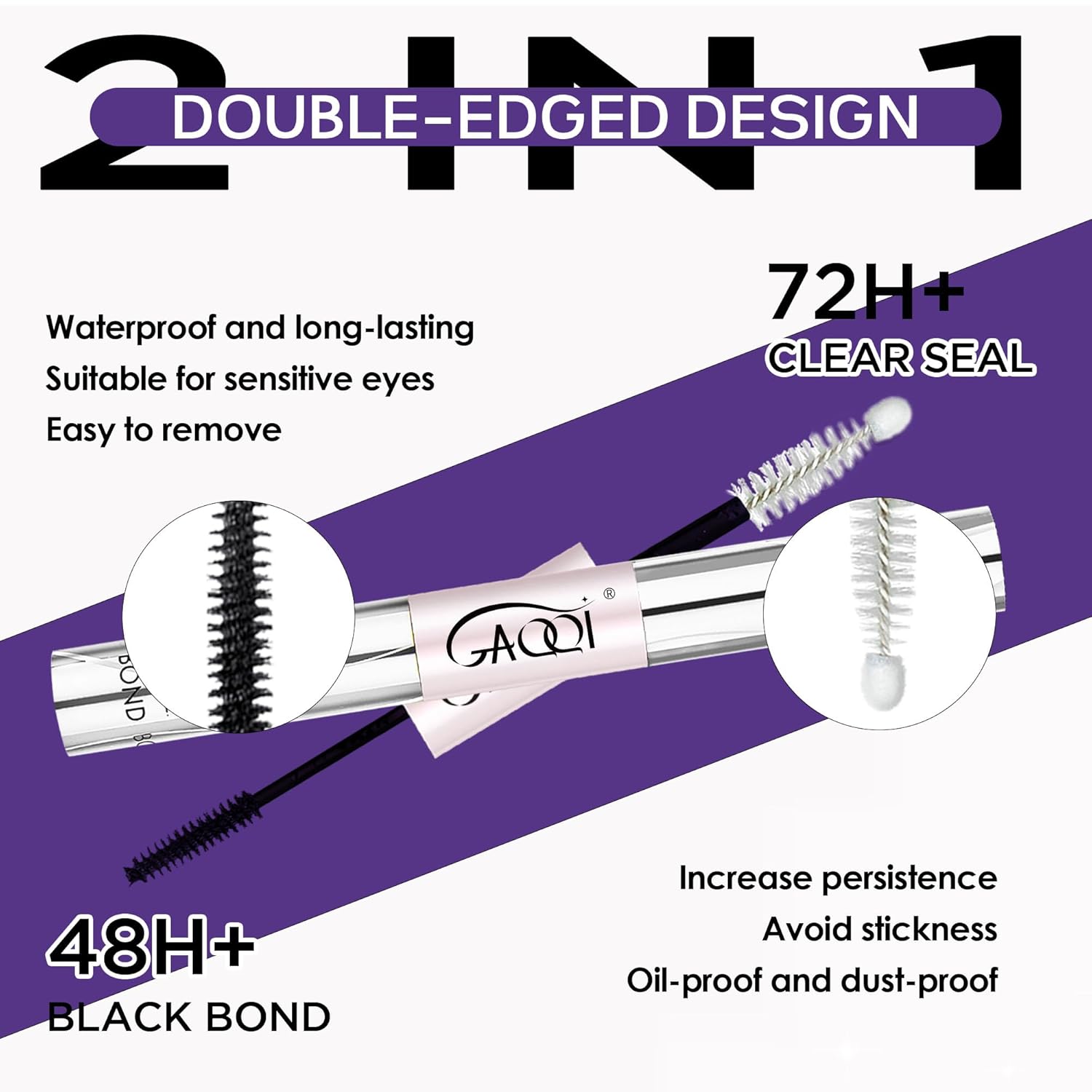 GAQQI Lash Cluster Glue, Waterproof Bond and Seal Lash Glue, Black - 10ml - Image 6
