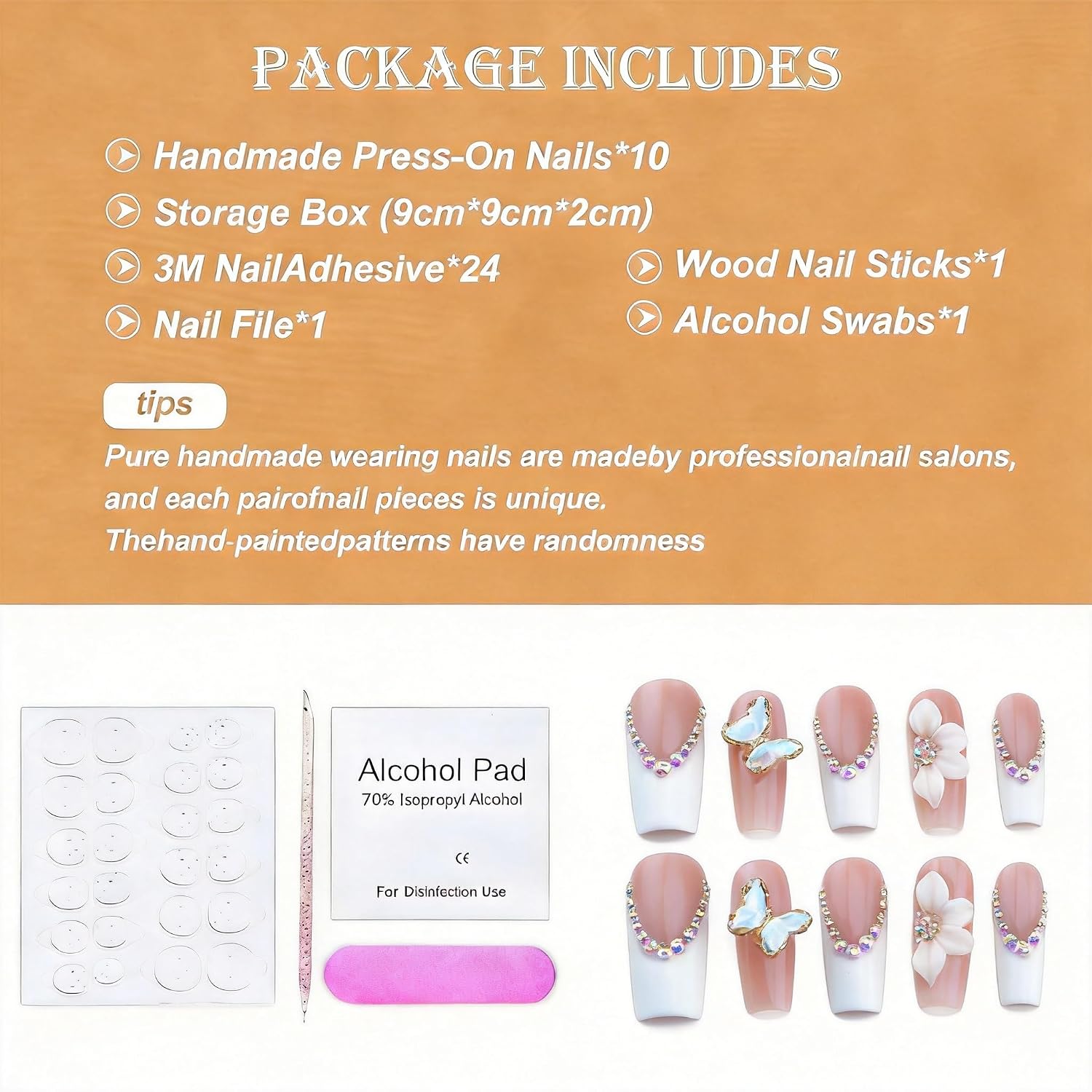 Luxury Handmade Press on Nails - Long Square White French Tips Press on Nail with 3D - Image 4