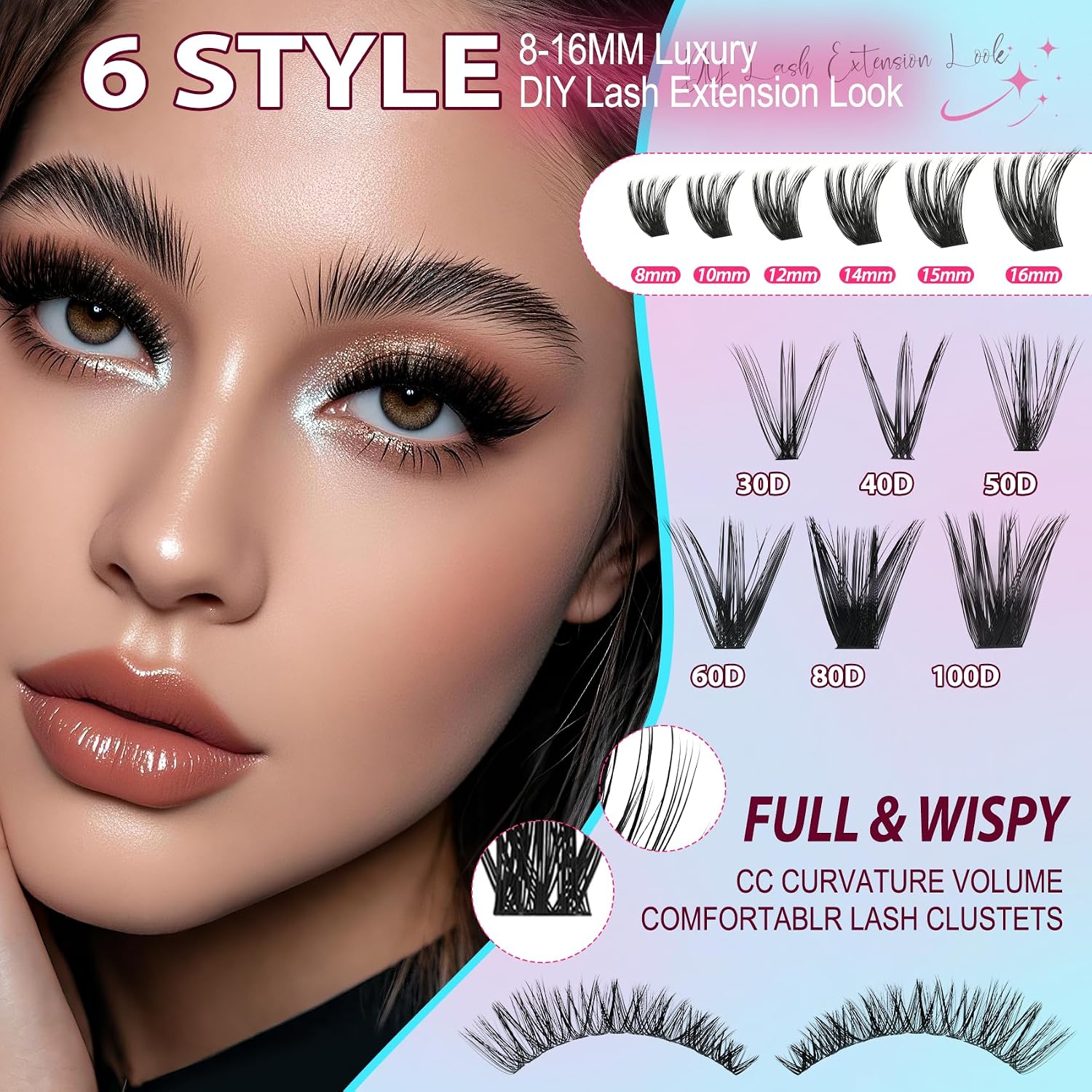 Lash Clusters Kit 708Pcs Individual Cluster Lash Extensions Kit 30D+40D+50D+60D+80D+100D - Image 5