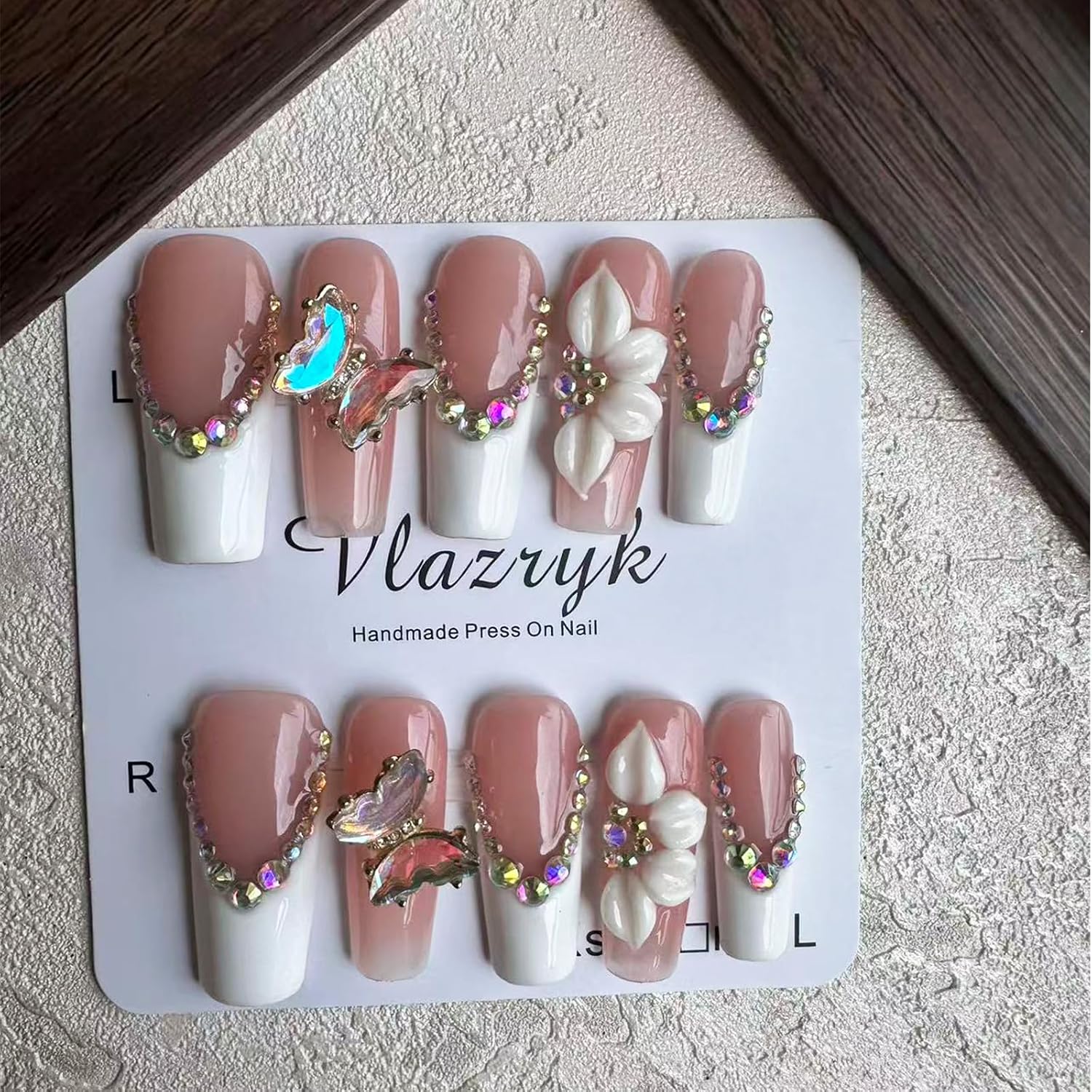Luxury Handmade Press on Nails - Long Square White French Tips Press on Nail with 3D - Image 5