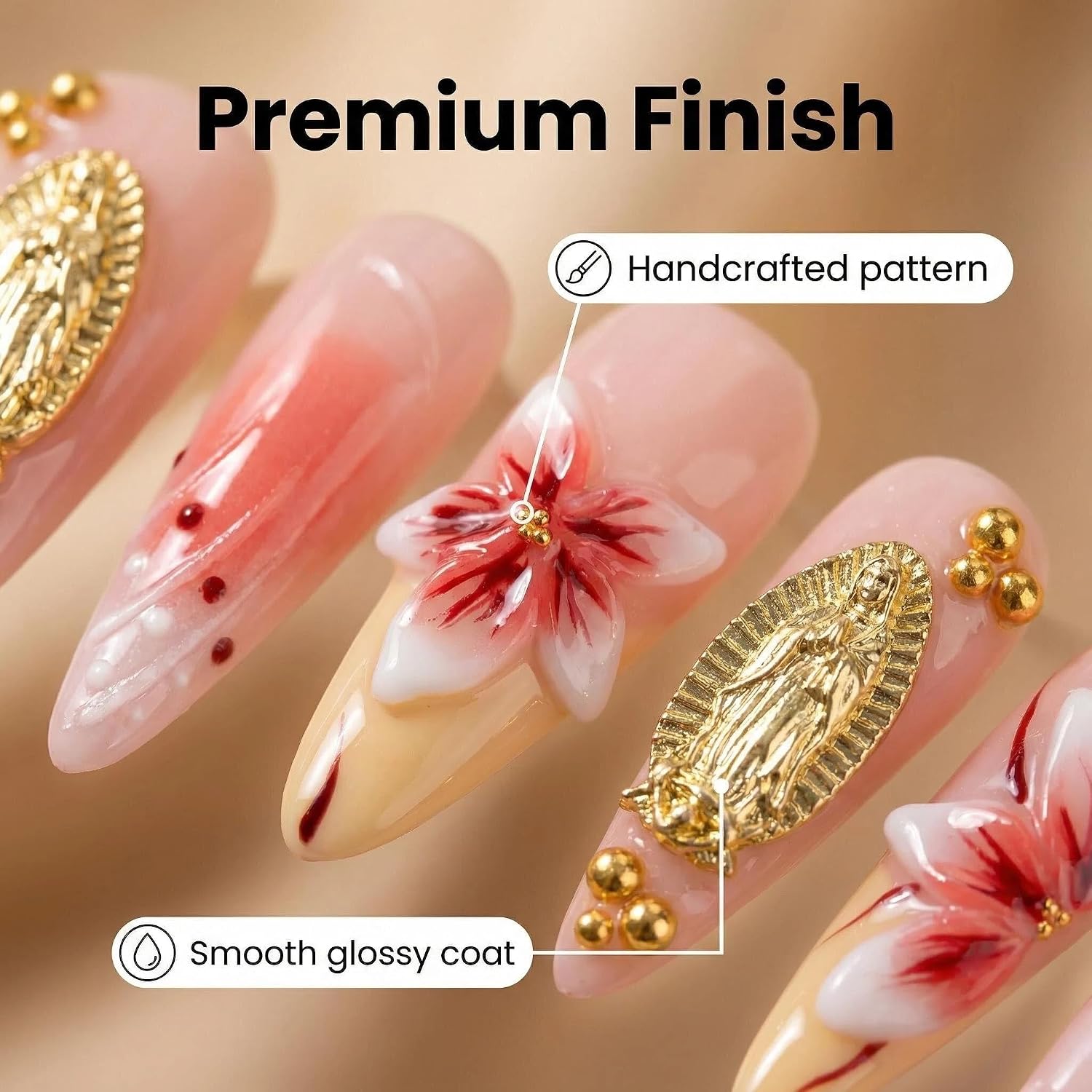 10pcs Handmade Press on Nails Long Stiletto False Nails Yellow French Tip Fake Nails with 3D Pink - Image 2