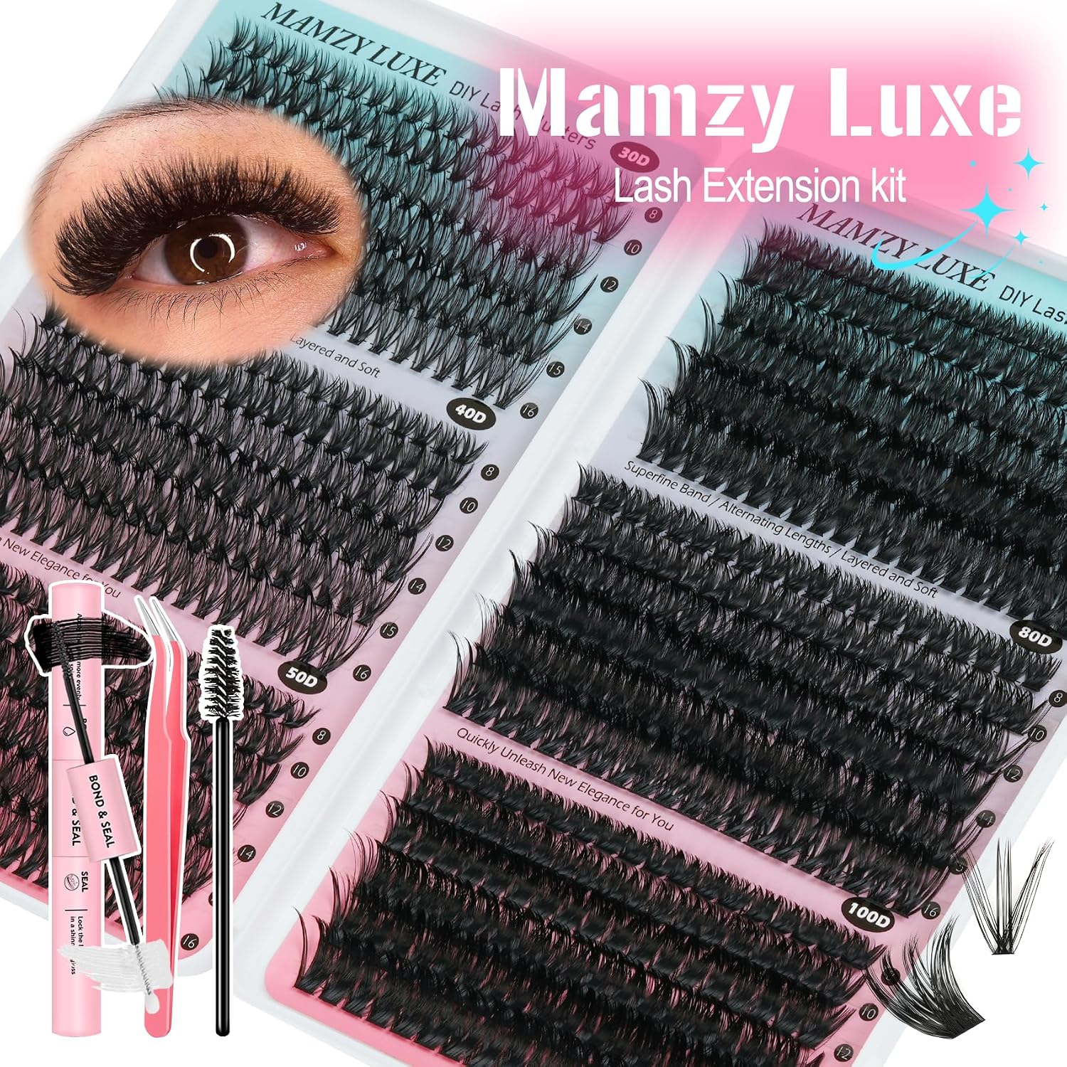 Lash Clusters Kit 708Pcs Individual Cluster Lash Extensions Kit 30D+40D+50D+60D+80D+100D - Image 3
